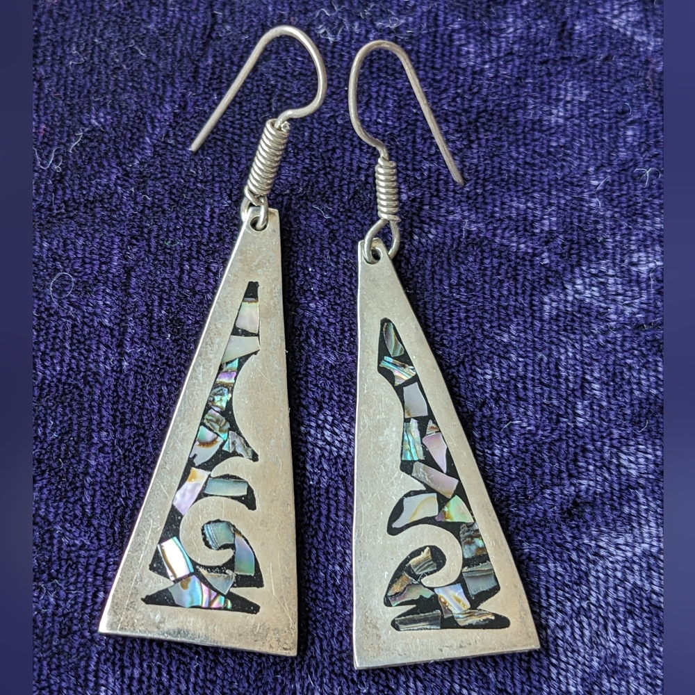 Vintage 925 Sterling Silver Southwestern Drop Earrings By Taxco Mexico